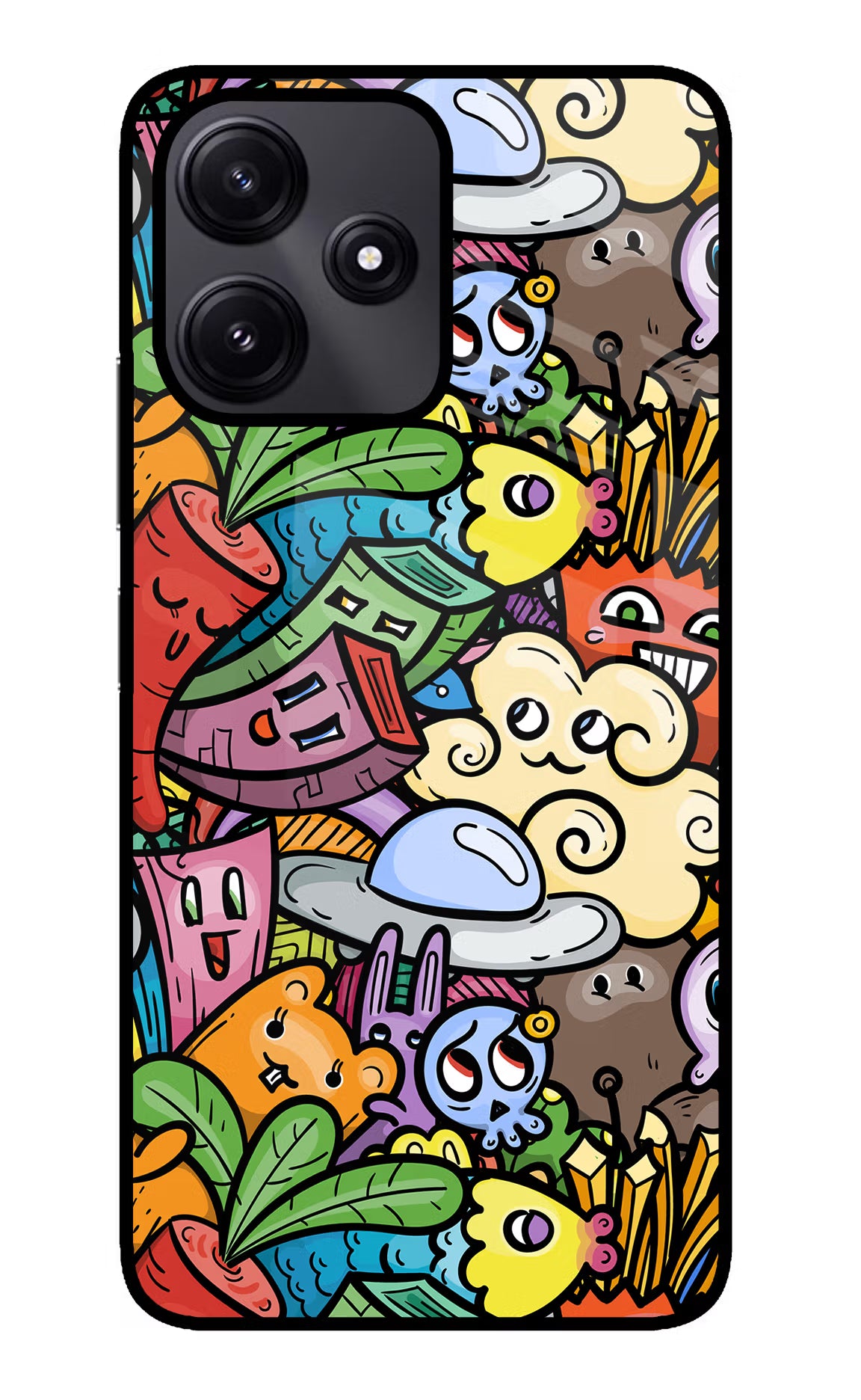 Veggie Doodle Redmi 12 5G Glass Case Back Cover by Casekaro