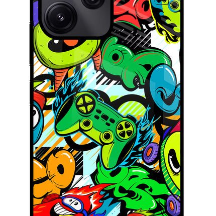 Game Doodle Redmi 12 5G Glass Case Back Cover by Casekaro