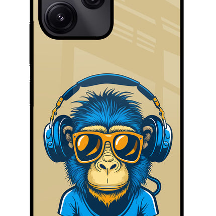 Monkey Headphone Redmi 12 5G Glass Case Back Cover by Casekaro