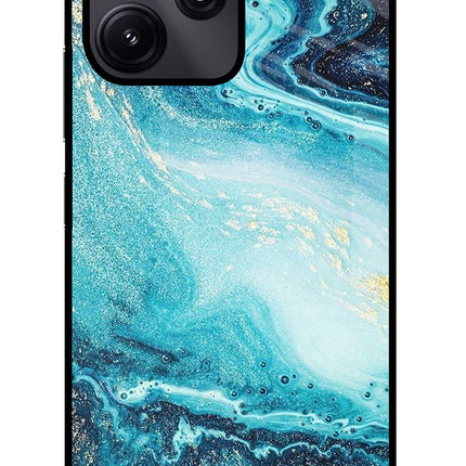 Blue Glitter Marble Redmi 12 5G Glass Case Back Cover by Casekaro
