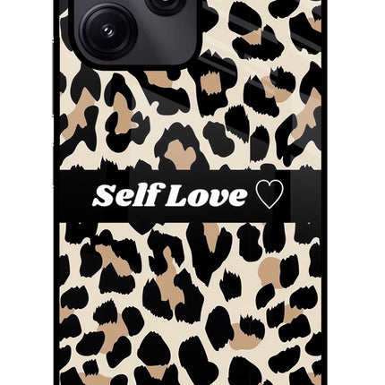 Leopard Print Self Love Redmi 12 5G Glass Case Back Cover by Casekaro