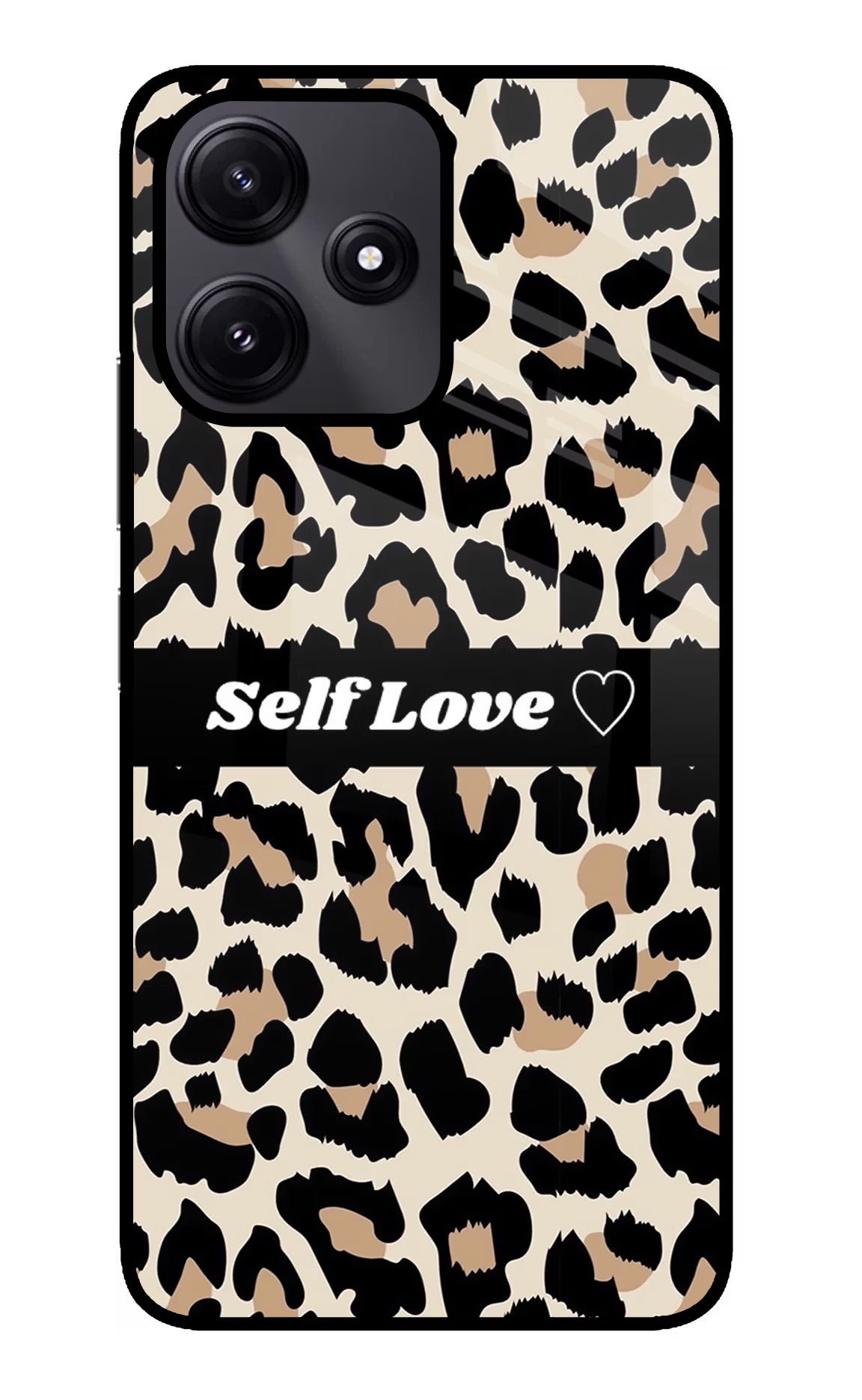 Leopard Print Self Love Redmi 12 5G Glass Case Back Cover by Casekaro