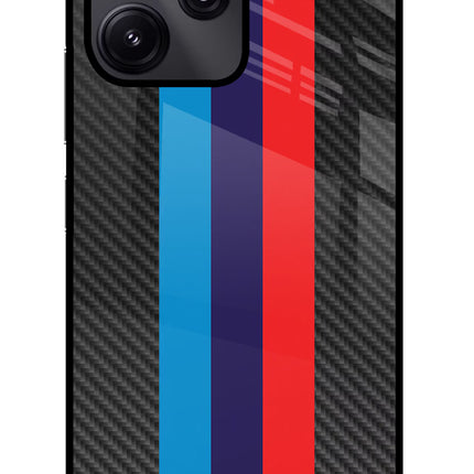 BMW Stripes Pattern Redmi 12 5G Glass Case Back Cover by Casekaro
