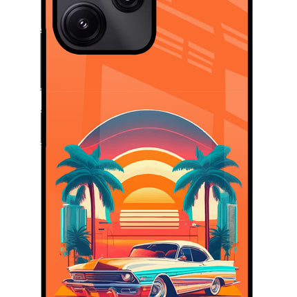 Palm Drive 80s Redmi 12 5G Glass Case Back Cover by Casekaro