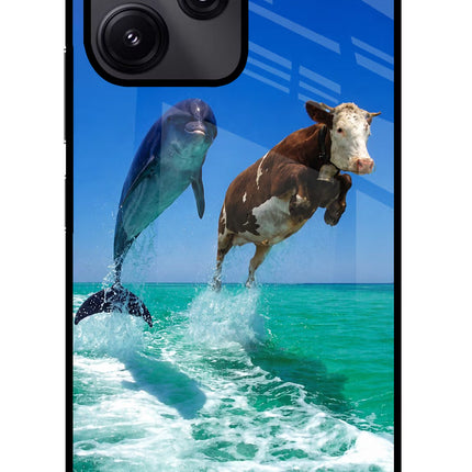 Dolphin vs Cow Redmi 12 5G Glass Case Back Cover by Casekaro