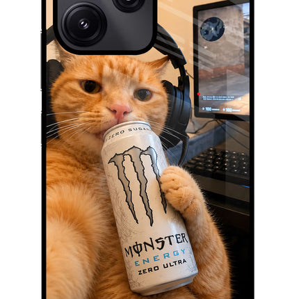Gamer Cat Energy Redmi 12 5G Glass Case Back Cover by Casekaro