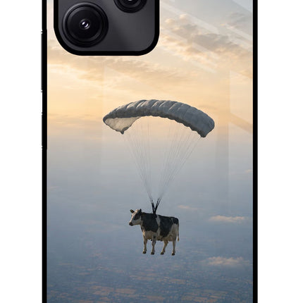 Skydiving Cow Redmi 12 5G Glass Case Back Cover by Casekaro