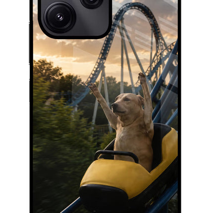 Rollercoaster Dog Redmi 12 5G Glass Case Back Cover by Casekaro