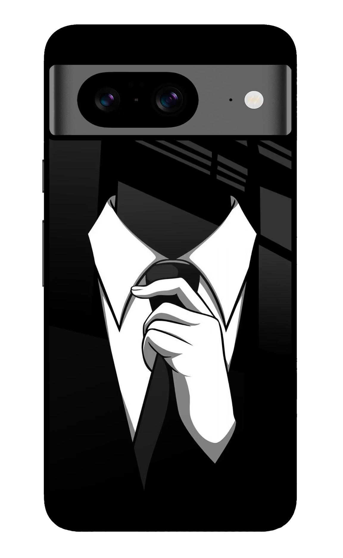 Black Tie Google Pixel 8 Glass Case Back Cover by Casekaro