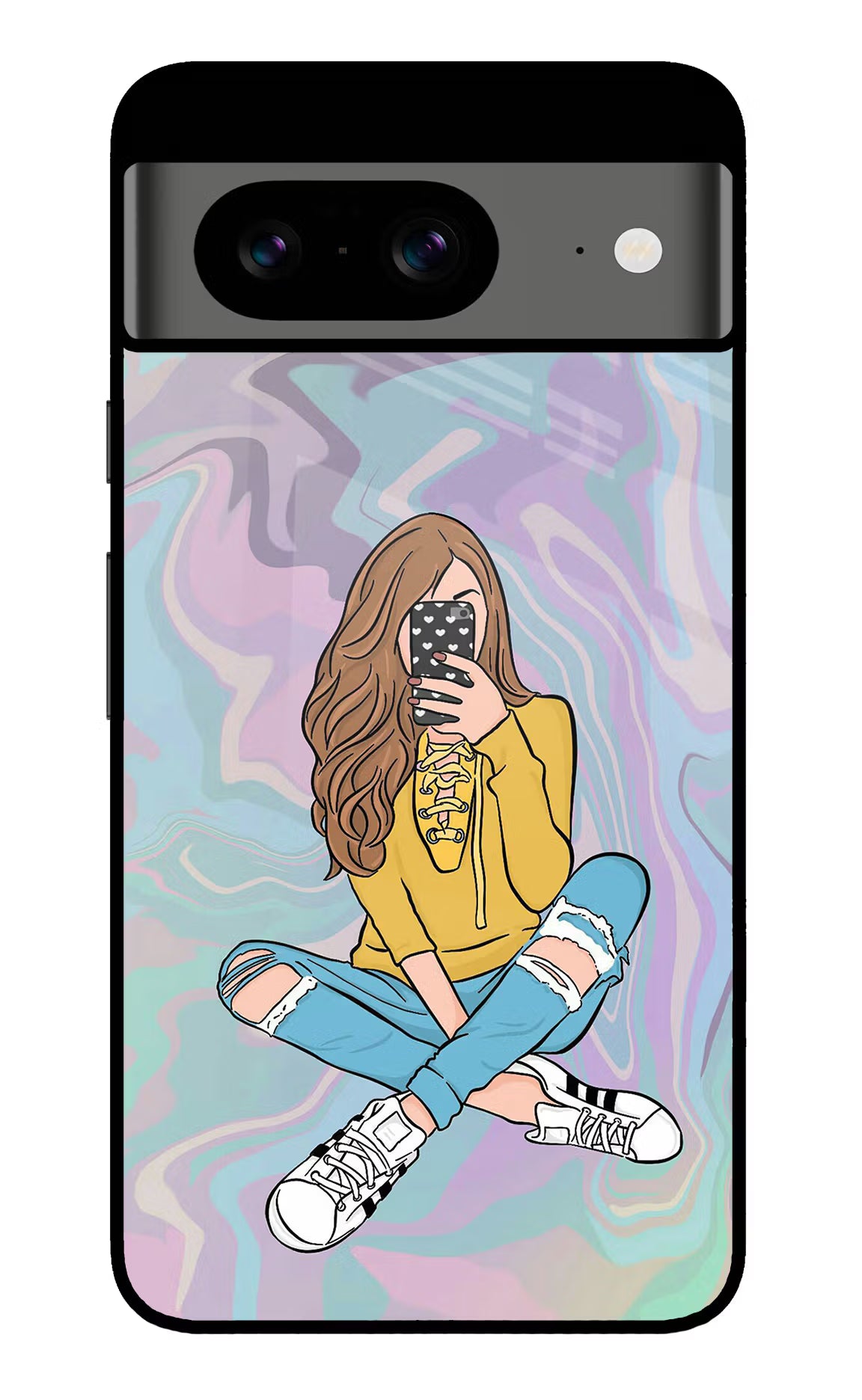 Selfie Girl Google Pixel 8 Glass Case Back Cover by Casekaro