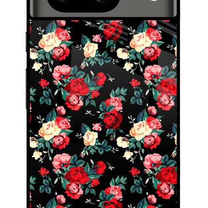 Rose Pattern Google Pixel 8 Glass Case Back Cover by Casekaro