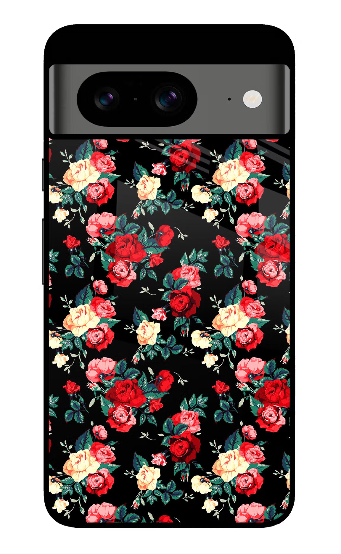 Rose Pattern Google Pixel 8 Glass Case Back Cover by Casekaro