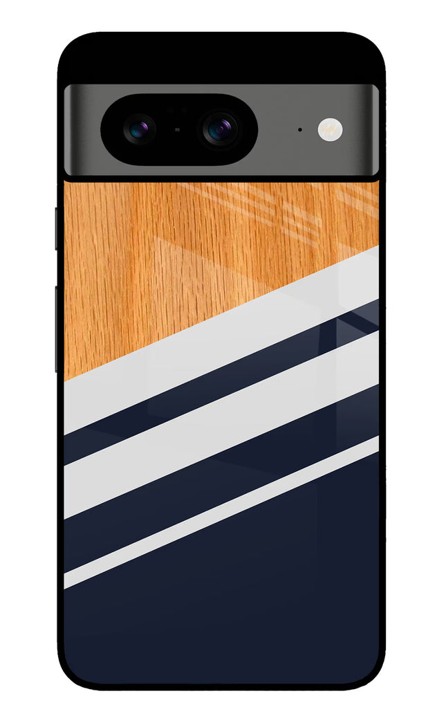 Blue and white wooden Google Pixel 8 Glass Case
