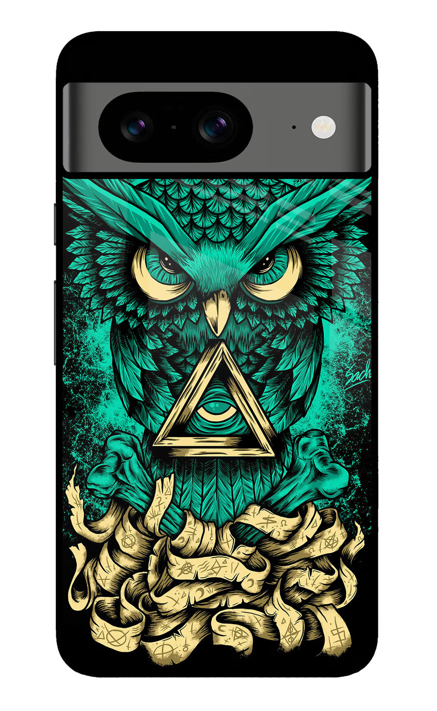 Green Owl Google Pixel 8 Back Cover, Glass case