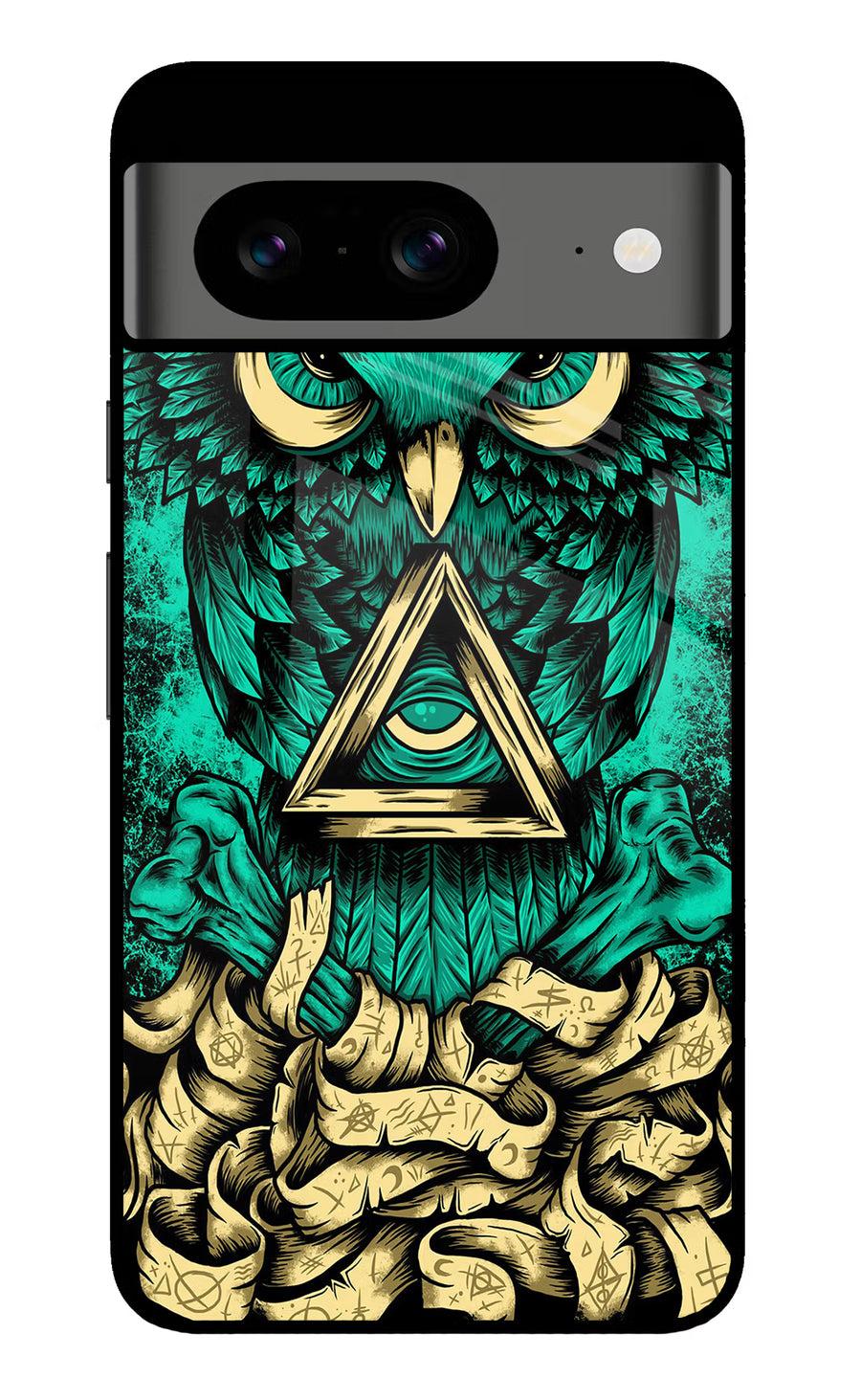 Green Owl Google Pixel 8 Back Cover, Glass case