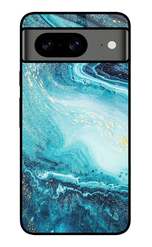 Blue Glitter Marble Google Pixel 8 Glass Case