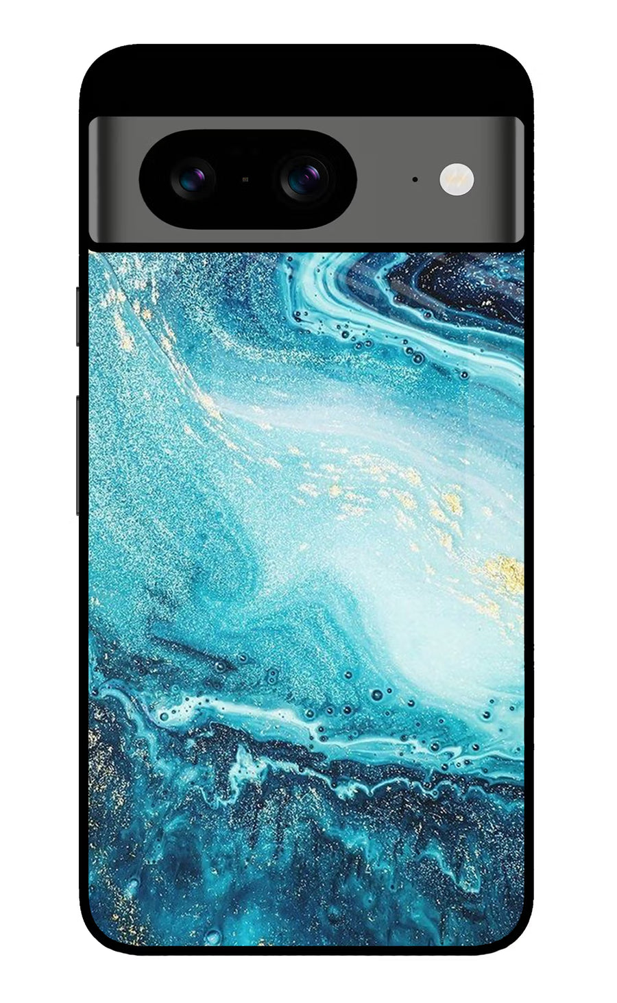 Blue Glitter Marble Google Pixel 8 Back Cover, Glass case