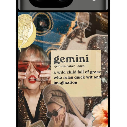 Gemini Zodiac Google Pixel 8 Glass Case Back Cover by Casekaro