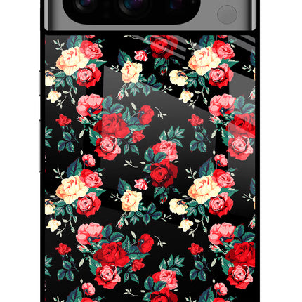 Rose Pattern Google Pixel 8 Pro Glass Case Back Cover by Casekaro