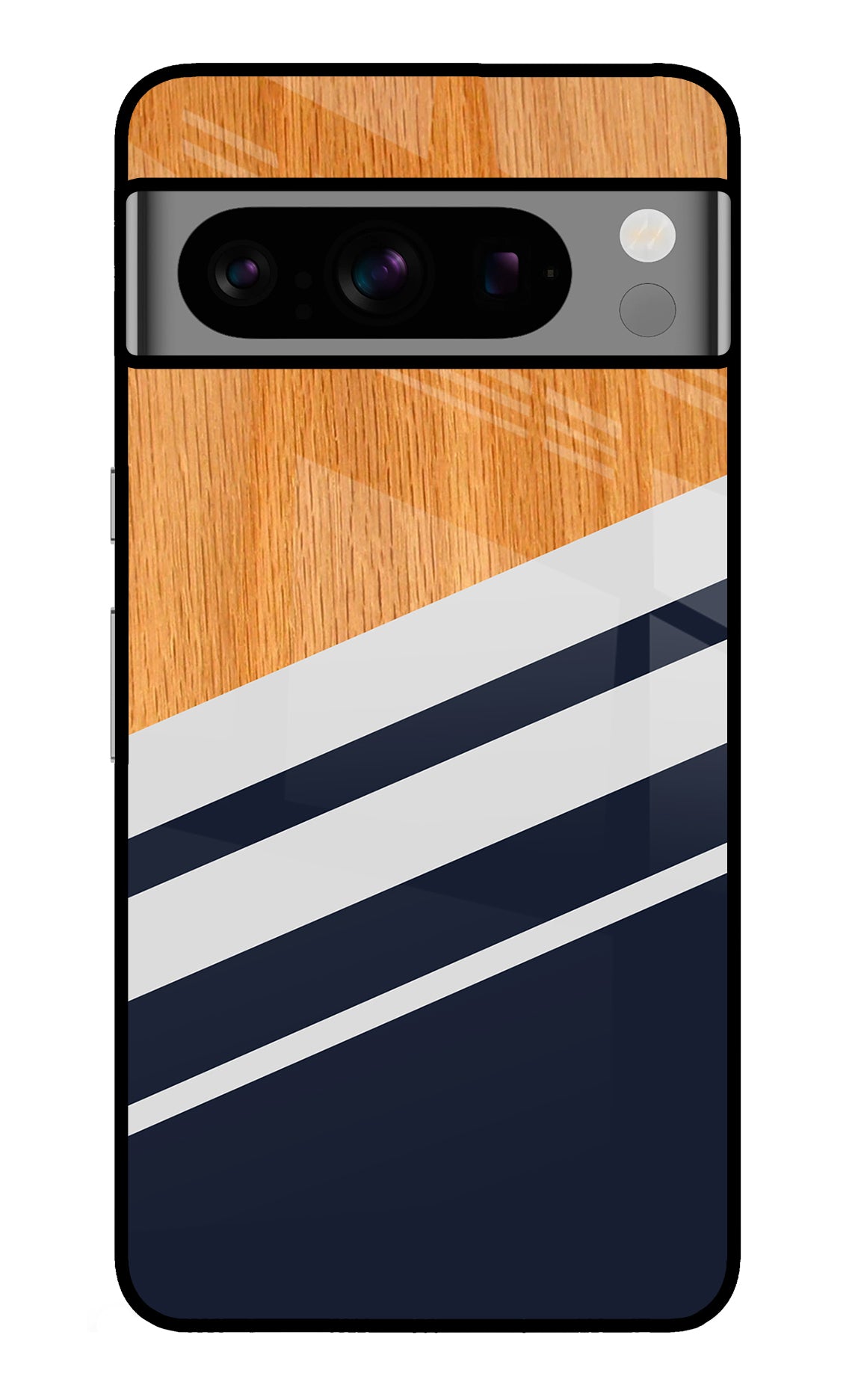 Blue and white wooden Google Pixel 8 Pro Glass Case