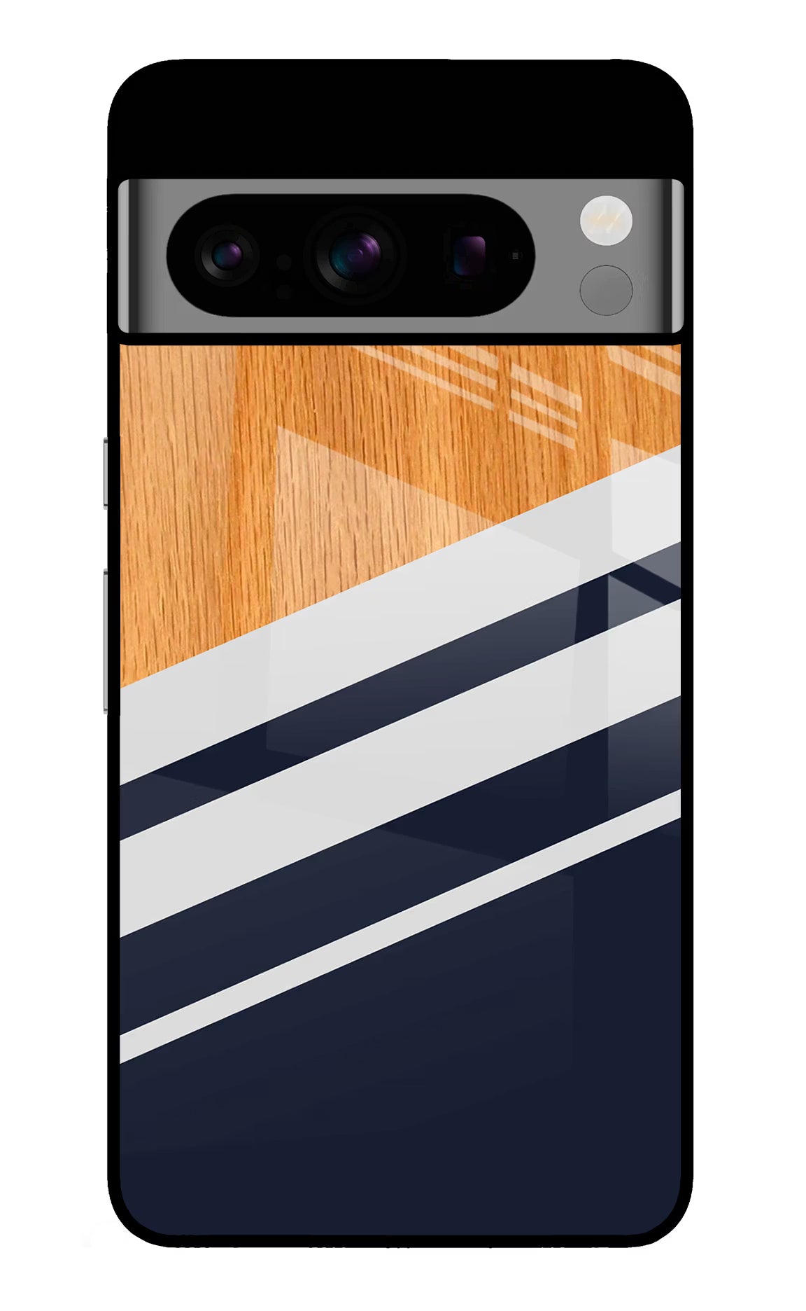 Blue and white wooden Google Pixel 8 Pro Glass Case