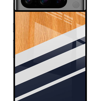 Blue and white wooden Google Pixel 8 Pro Glass Case Back Cover by Casekaro