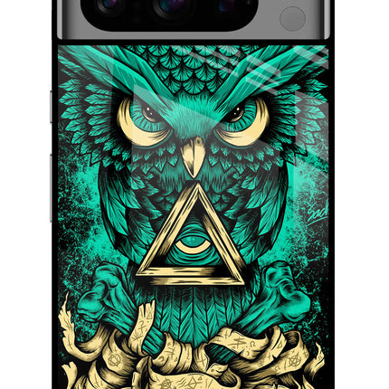 Green Owl Google Pixel 8 Pro Glass Case Back Cover by Casekaro