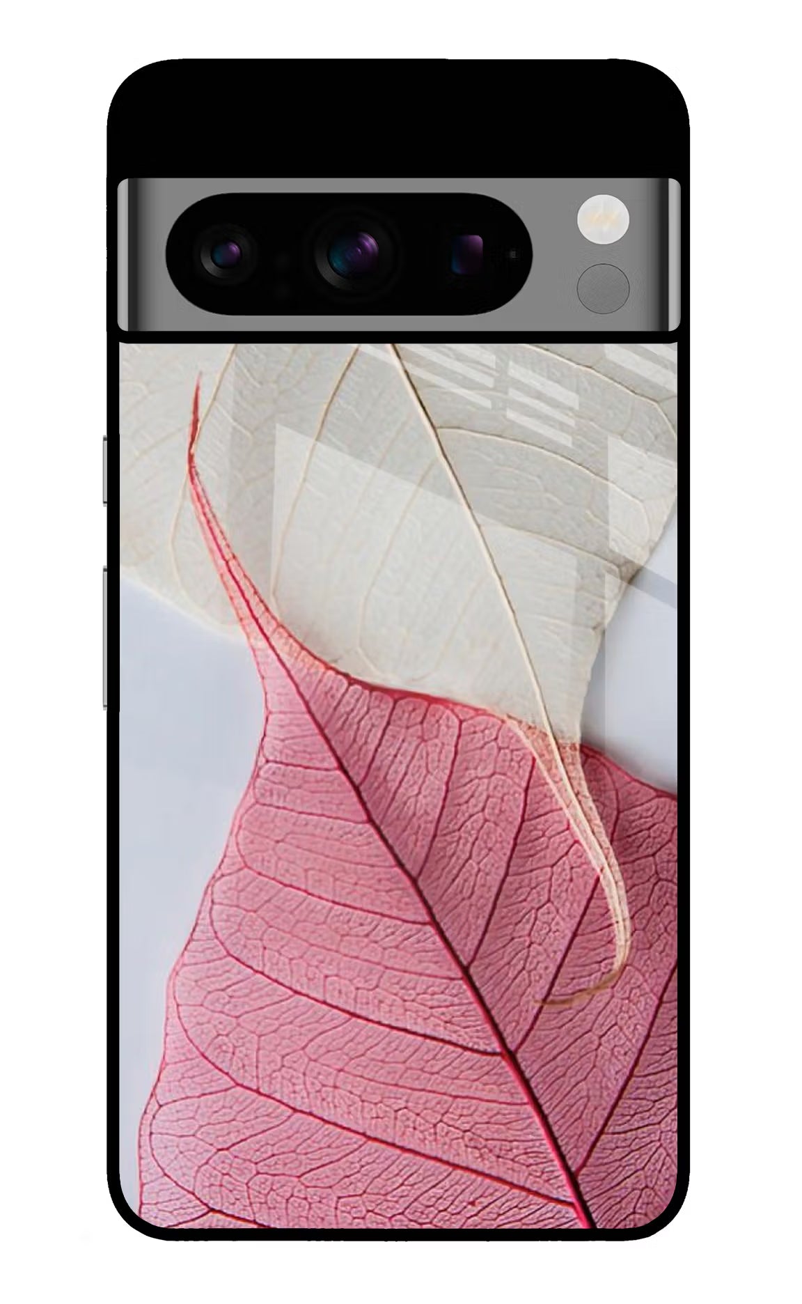 White Pink Leaf Google Pixel 8 Pro Glass Case