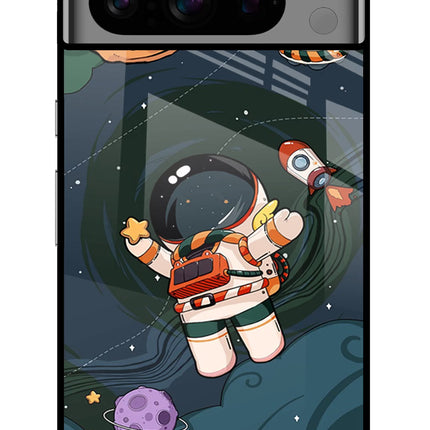 Cartoon Astronaut Google Pixel 8 Pro Glass Case Back Cover by Casekaro