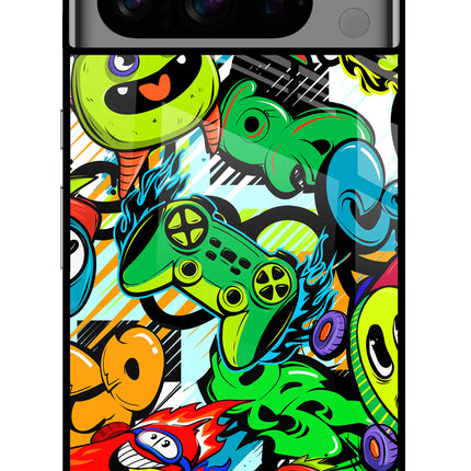 Game Doodle Google Pixel 8 Pro Glass Case Back Cover by Casekaro