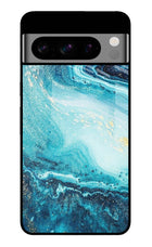 Blue Glitter Marble Google Pixel 8 Pro Glass Case Back Cover by Casekaro
