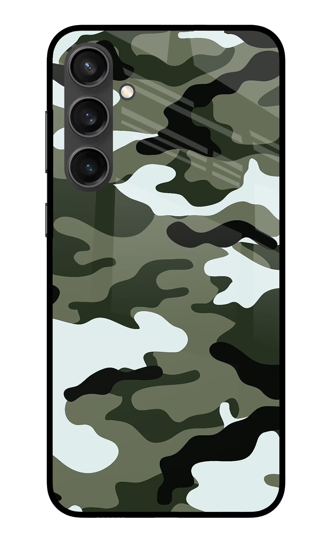 Camouflage Samsung S23 FE 5G Glass Case Back Cover by Casekaro