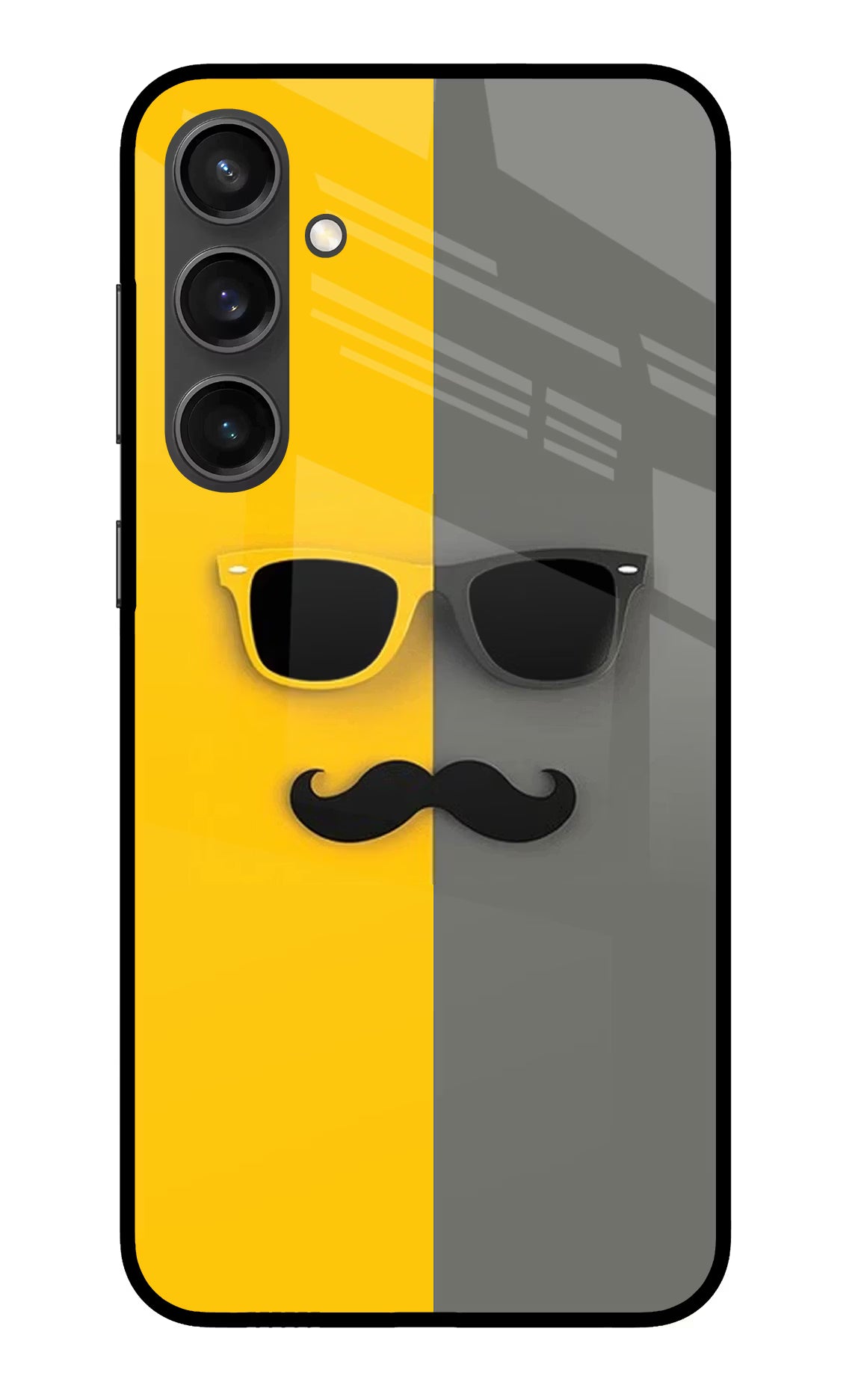 Sunglasses with Mustache Samsung S23 FE 5G Glass Case Back Cover by Casekaro