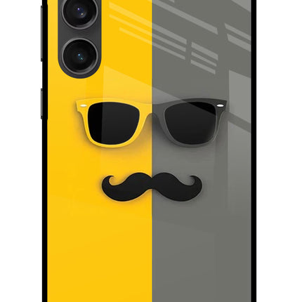 Sunglasses with Mustache Samsung S23 FE 5G Glass Case Back Cover by Casekaro