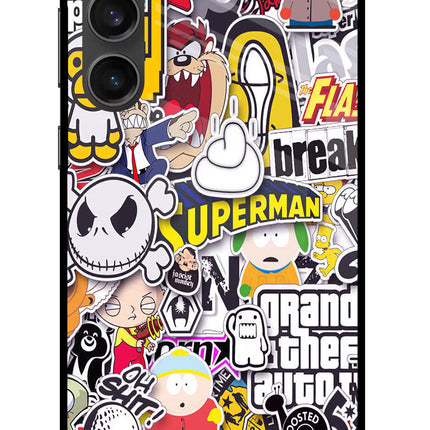 Sticker Bomb Samsung S23 FE 5G Glass Case Back Cover by Casekaro
