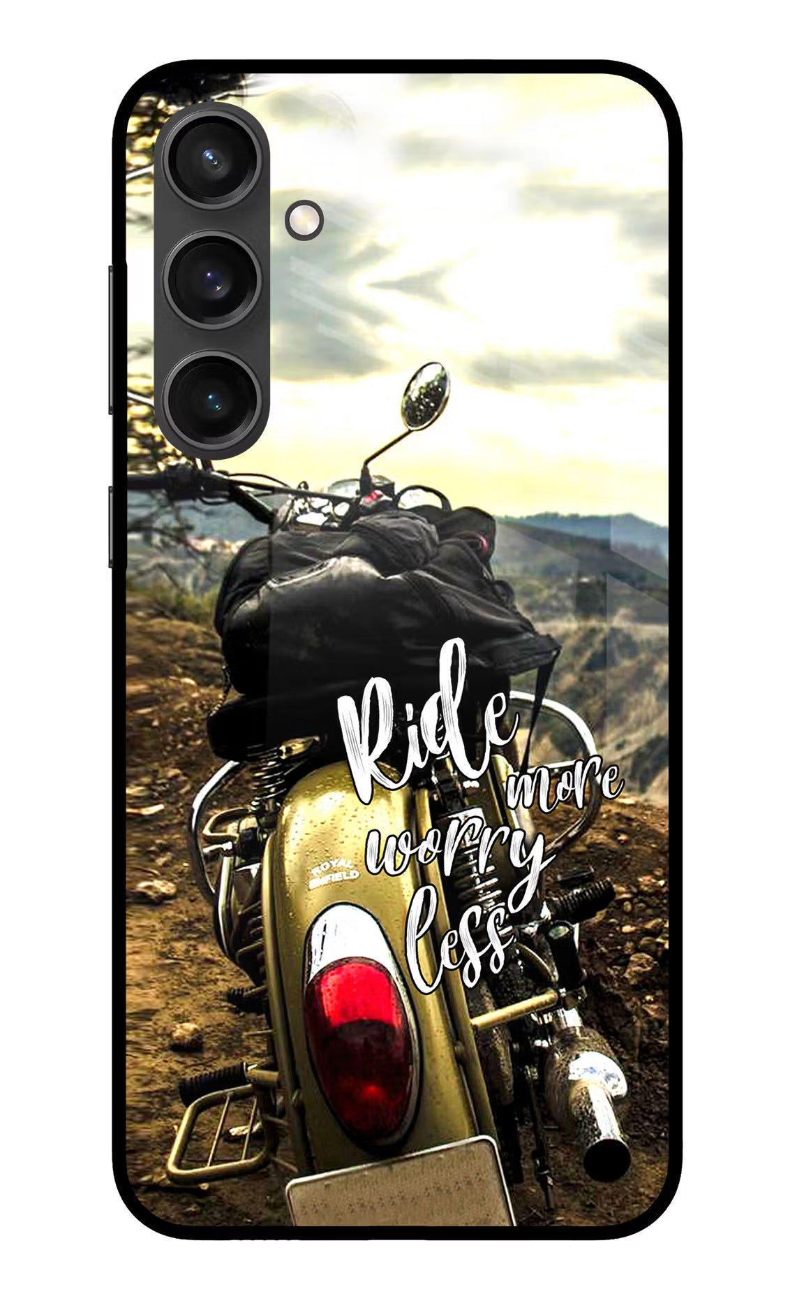 Ride More Worry Less Samsung S23 FE 5G Glass Case Back Cover by Casekaro