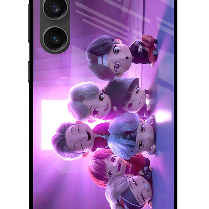 BTS Chibi Samsung S23 FE 5G Glass Case Back Cover by Casekaro