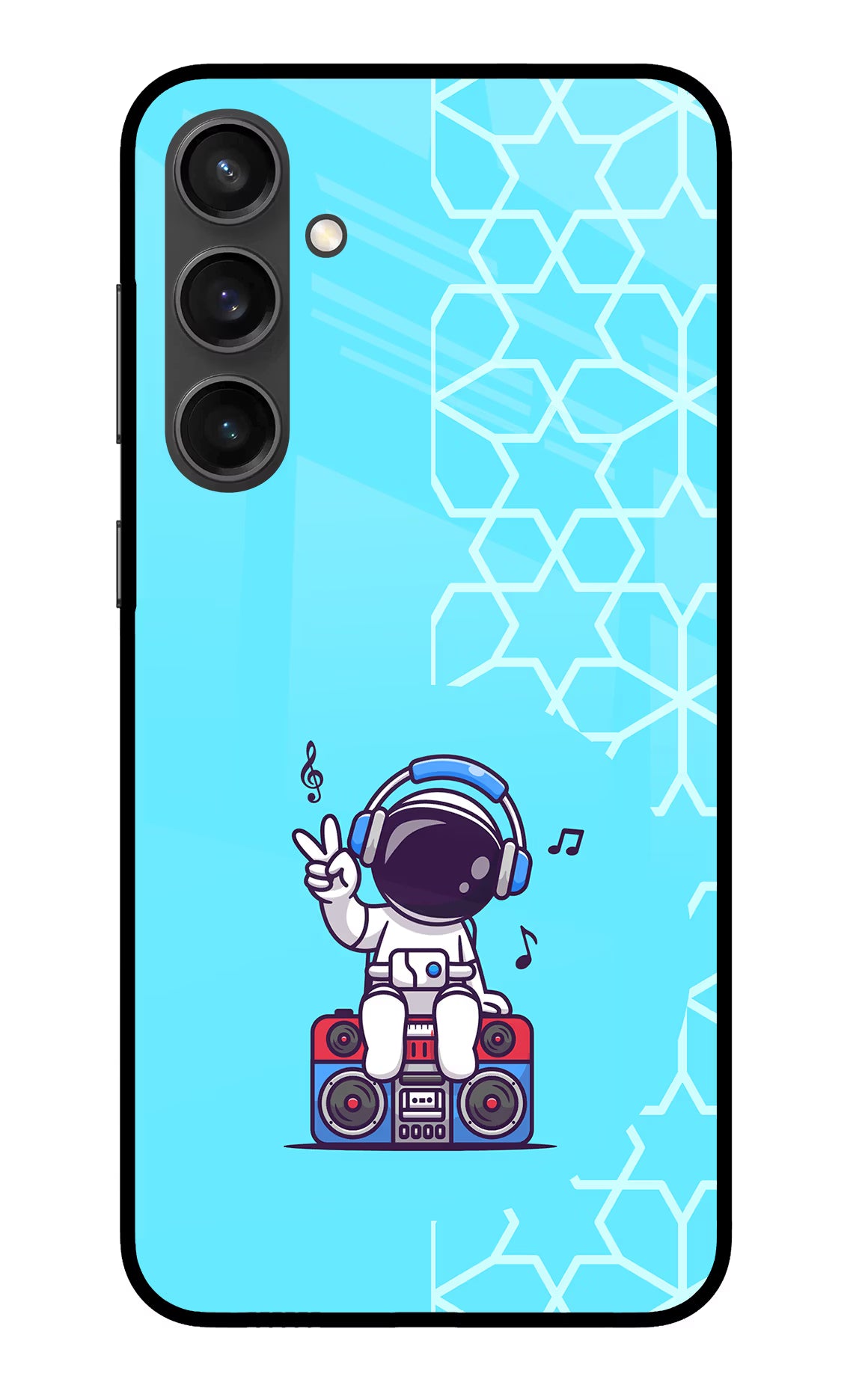 Cute Astronaut Chilling Samsung S23 FE 5G Glass Case Back Cover by Casekaro