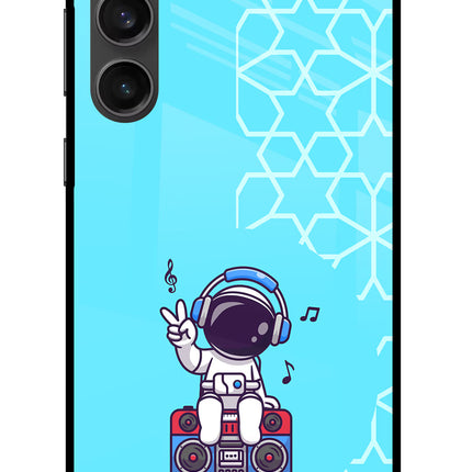 Cute Astronaut Chilling Samsung S23 FE 5G Glass Case Back Cover by Casekaro