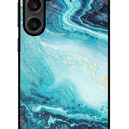 Blue Glitter Marble Samsung S23 FE 5G Glass Case