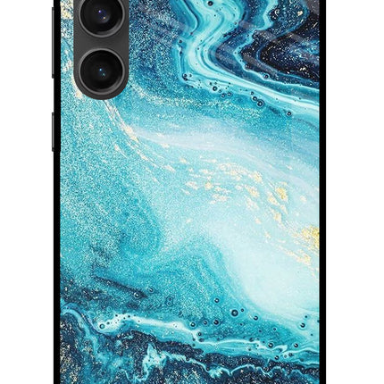 Blue Glitter Marble Samsung S23 FE 5G Glass Case Back Cover by Casekaro
