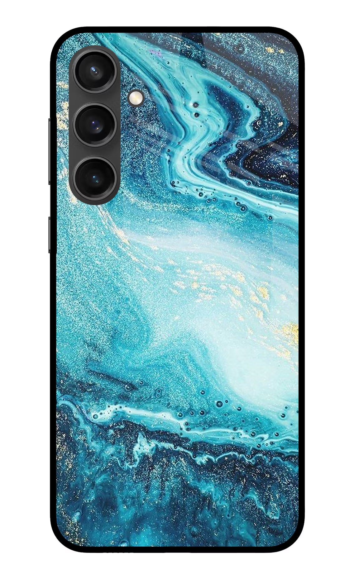 Blue Glitter Marble Samsung S23 FE 5G Glass Case Back Cover by Casekaro