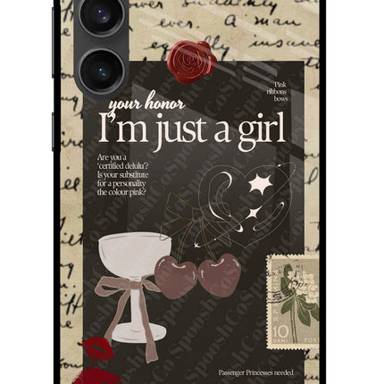 I am just a girl Samsung S23 FE 5G Glass Case Back Cover by Casekaro