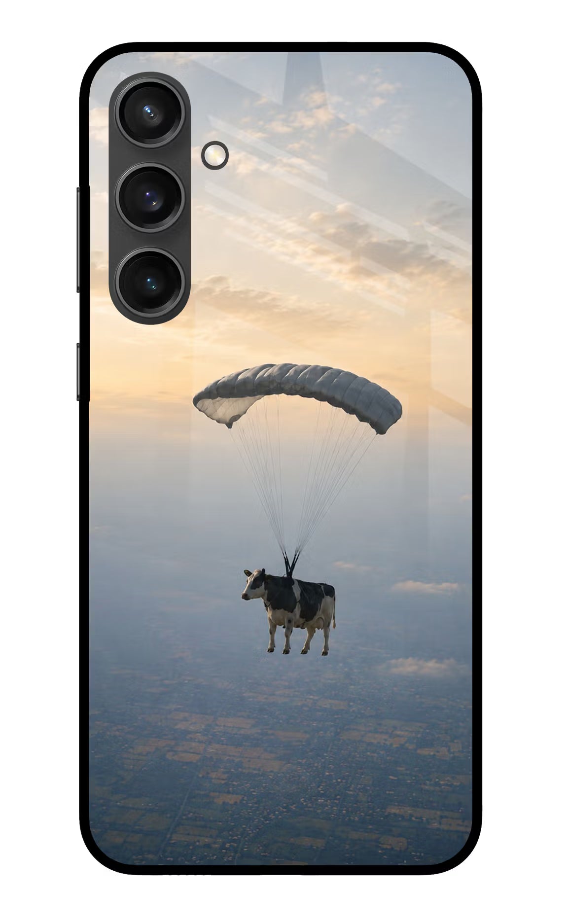 Skydiving Cow Samsung S23 FE 5G Glass Case