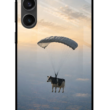 Skydiving Cow Samsung S23 FE 5G Glass Case Back Cover by Casekaro