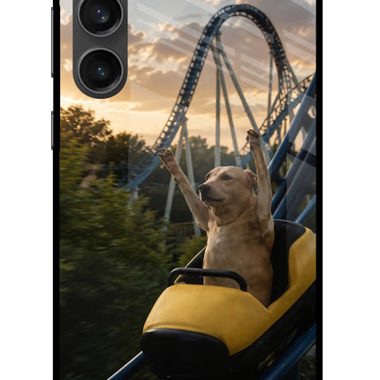 Rollercoaster Dog Samsung S23 FE 5G Glass Case Back Cover by Casekaro