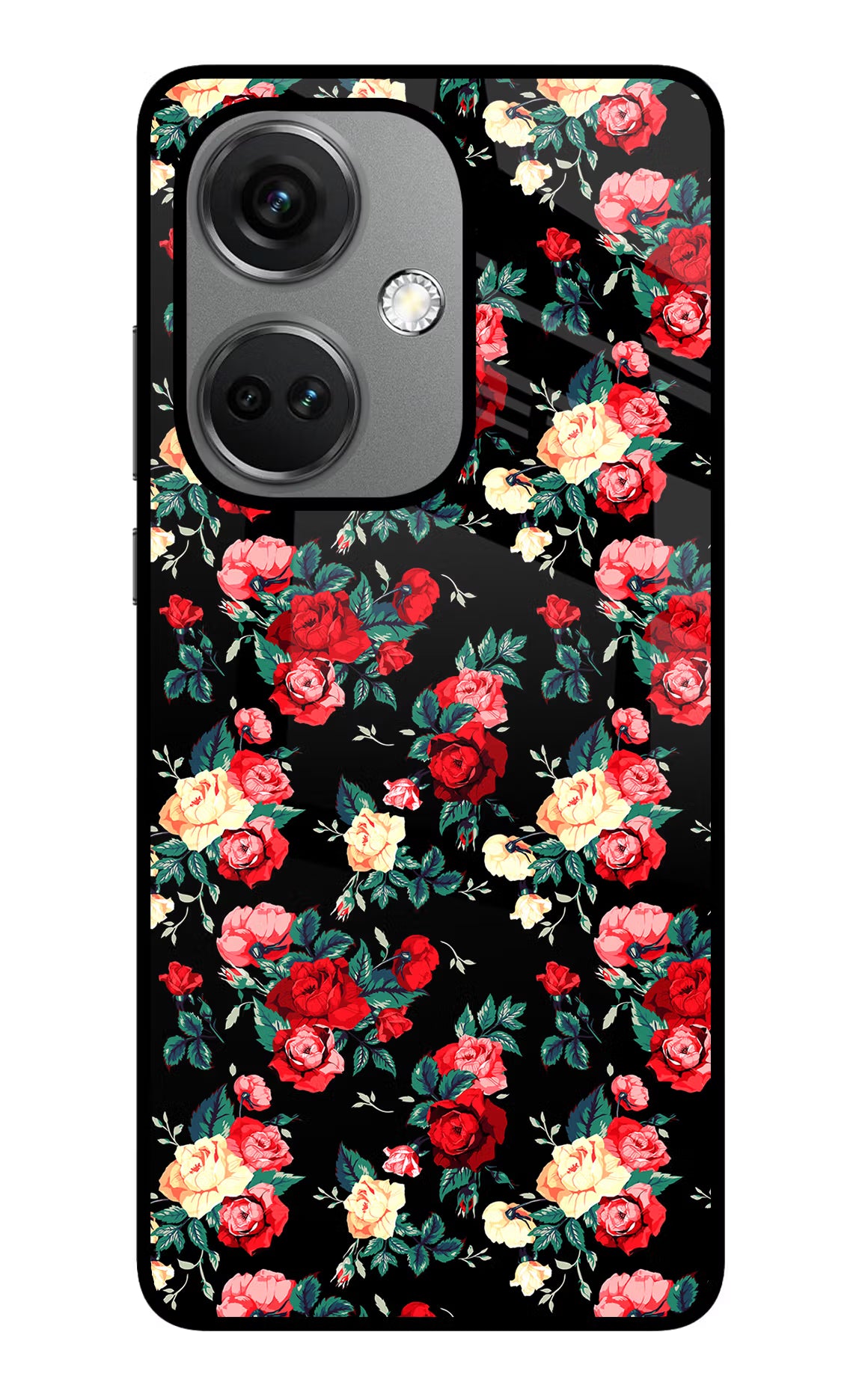 Rose Pattern OnePlus Nord CE 3 5G Glass Case Back Cover by Casekaro