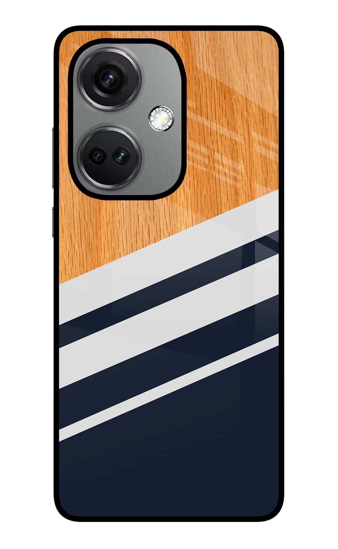 Blue and white wooden OnePlus Nord CE 3 5G Glass Case Back Cover by Casekaro