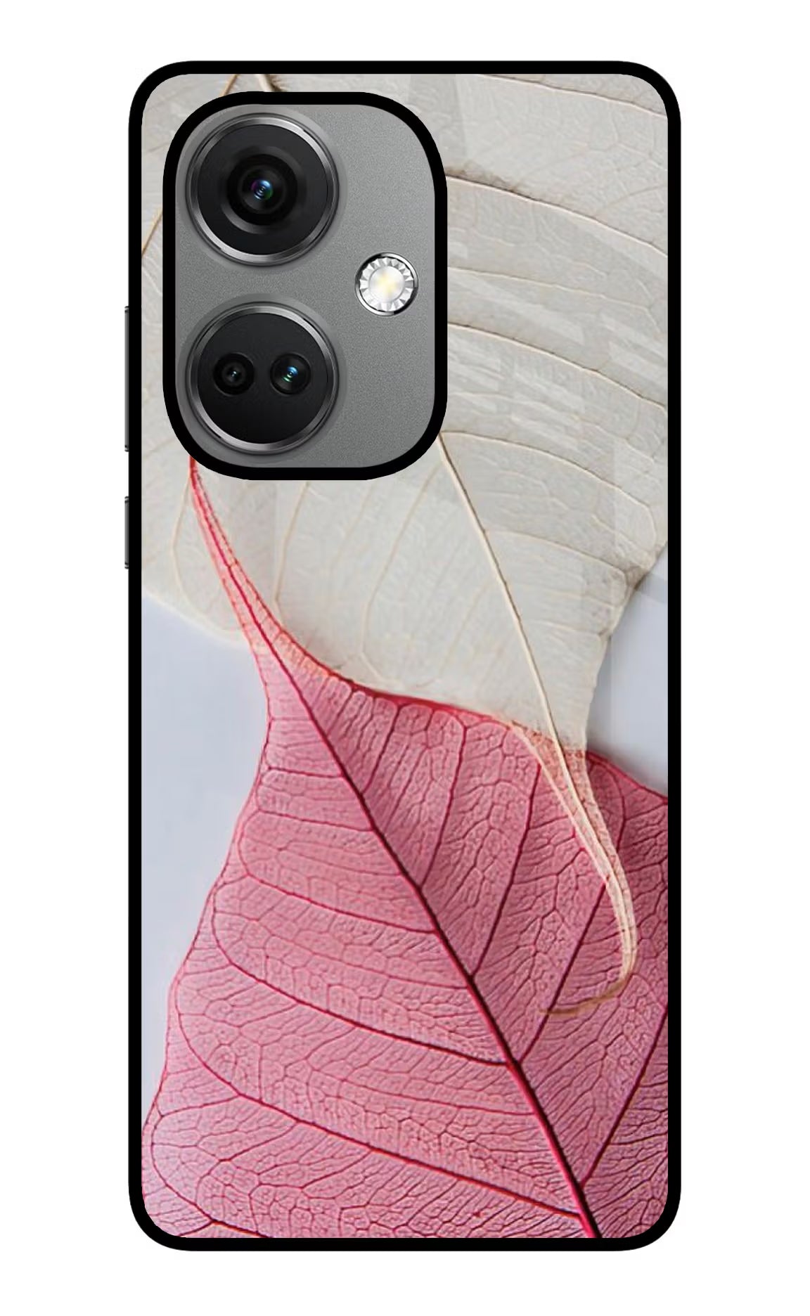 White Pink Leaf OnePlus Nord CE 3 5G Glass Case Back Cover by Casekaro