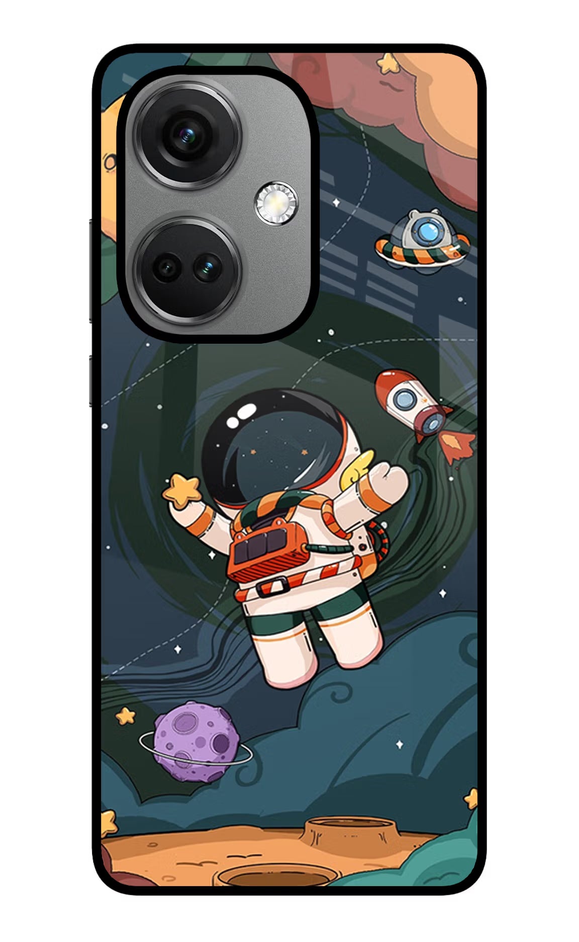 Cartoon Astronaut OnePlus Nord CE 3 5G Glass Case Back Cover by Casekaro